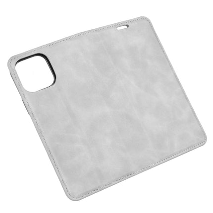 For iPhone 12 / 12 Pro Retro-skin Business Magnetic Suction Leather Case with Holder & Card Slots & Wallet(Grey)-garmade.com