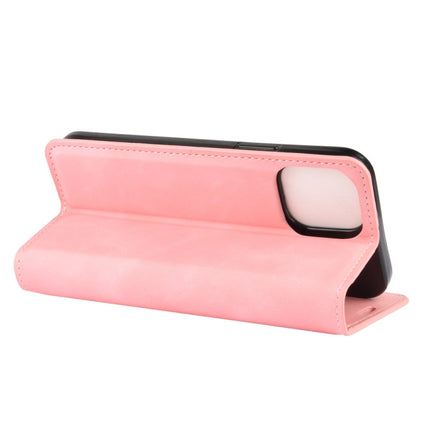 For iPhone 12 / 12 Pro Retro-skin Business Magnetic Suction Leather Case with Holder & Card Slots & Wallet(Pink)-garmade.com
