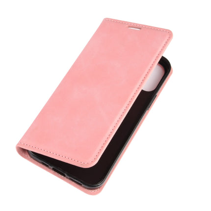 For iPhone 12 / 12 Pro Retro-skin Business Magnetic Suction Leather Case with Holder & Card Slots & Wallet(Pink)-garmade.com