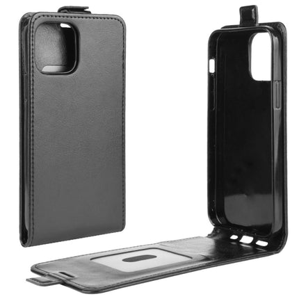 For iPhone 12 / 12 Pro R64 Texture Single Vertical Flip Leather Protective Case with Card Slots & Photo Frame(Black)-garmade.com