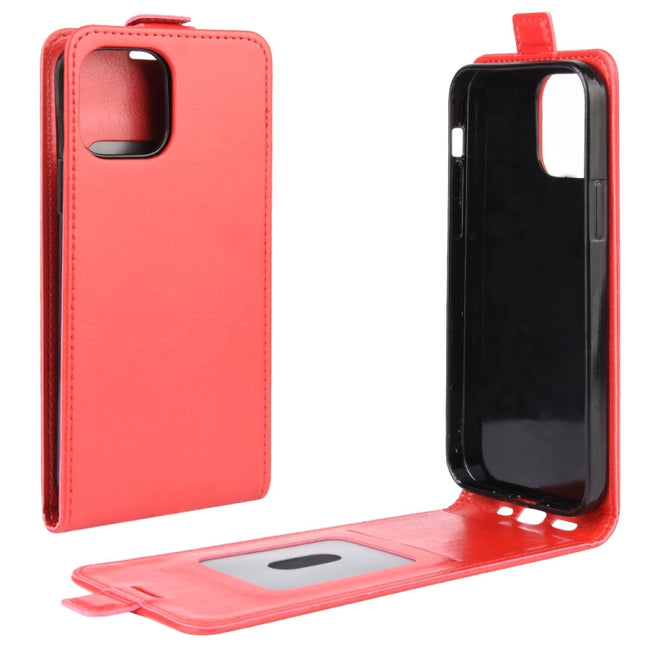 For iPhone 12 / 12 Pro R64 Texture Single Vertical Flip Leather Protective Case with Card Slots & Photo Frame(Red)-garmade.com
