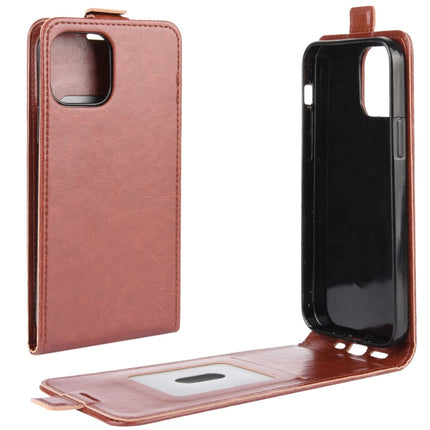 For iPhone 12 / 12 Pro R64 Texture Single Vertical Flip Leather Protective Case with Card Slots & Photo Frame(Brown)-garmade.com