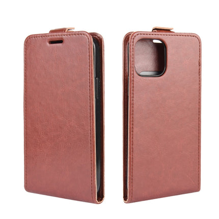 For iPhone 12 / 12 Pro R64 Texture Single Vertical Flip Leather Protective Case with Card Slots & Photo Frame(Brown)-garmade.com