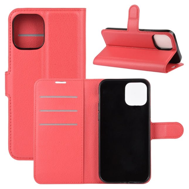 For iPhone 12 / 12 Pro Litchi Texture Horizontal Flip Protective Case with Holder & Card Slots & Wallet(Red)-garmade.com