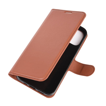 For iPhone 12 / 12 Pro Litchi Texture Horizontal Flip Protective Case with Holder & Card Slots & Wallet(Brown)-garmade.com