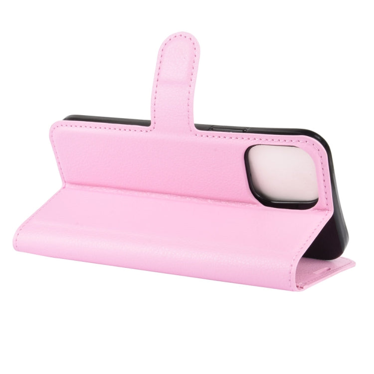 For iPhone 12 / 12 Pro Litchi Texture Horizontal Flip Protective Case with Holder & Card Slots & Wallet(Pink)-garmade.com