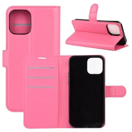 For iPhone 12 / 12 Pro Litchi Texture Horizontal Flip Protective Case with Holder & Card Slots & Wallet(Rose red)-garmade.com