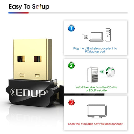 EDUP EP-AC1651 USB WIFI Adapter 650Mbps Dual Band 5G/2.4GHz External Wireless Network Card Wifi Dongle Receiver for Laptop Windows MacOS-garmade.com