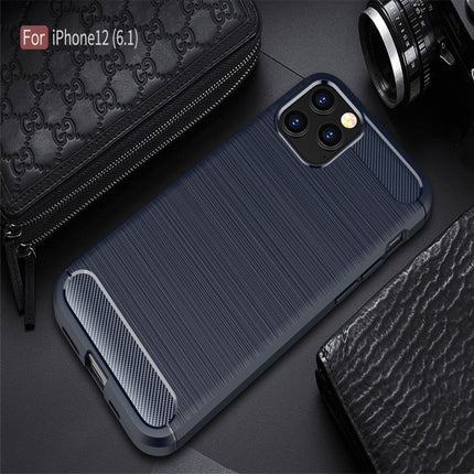 For iPhone 12 / 12 Pro 6.1 inch Brushed Texture Carbon Fiber TPU Case(Navy Blue)-garmade.com