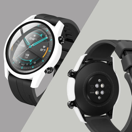 For Huawei watch GT2 46MM oil-injected PC Shell +9H Tempered Glass Film Integrated Protective Shell(White)-garmade.com