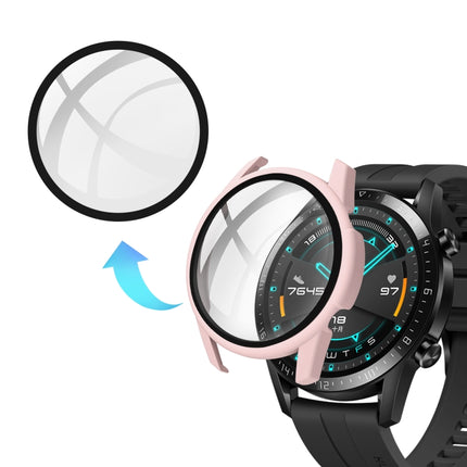 For Huawei watch GT2 46MM oil-injected PC Shell +9H Tempered Glass Film Integrated Protective Shell(Pink)-garmade.com