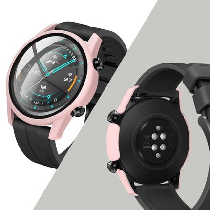 For Huawei watch GT2 46MM oil-injected PC Shell +9H Tempered Glass Film Integrated Protective Shell(Pink)-garmade.com