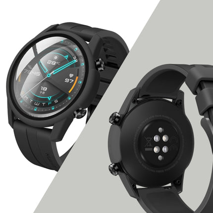 For Huawei watch GT2 46MM oil-injected PC Shell +9H Tempered Glass Film Integrated Protective Shell(Black)-garmade.com