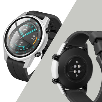 For Huawei watch GT2 46MM oil-injected PC Shell +9H Tempered Glass Film Integrated Protective Shell(Silver)-garmade.com