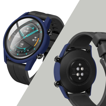 For Huawei watch GT2 46MM oil-injected PC Shell +9H Tempered Glass Film Integrated Protective Shell(Midnight blue)-garmade.com