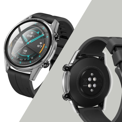 For Huawei watch GT2 46MM oil-injected PC Shell +9H Tempered Glass Film Integrated Protective Shell(Transparent)-garmade.com