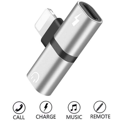 Zs-18182 2 in 1 8 Pin Male to 8 Pin Charging + 8 Pin Audio Female Connector Earphone Adapter, Supports Call & Volume Control(Silver)-garmade.com