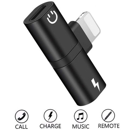 Zs-18182 2 in 1 8 Pin Male to 8 Pin Charging + 8 Pin Audio Female Connector Earphone Adapter, Supports Call & Volume Control(Black)-garmade.com