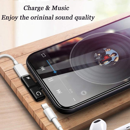 Zs-18182 2 in 1 8 Pin Male to 8 Pin Charging + 8 Pin Audio Female Connector Earphone Adapter, Supports Call & Volume Control(Black)-garmade.com