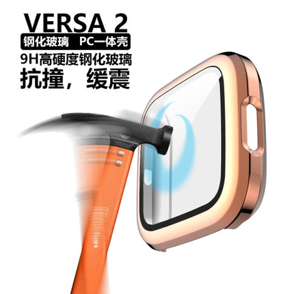 For Fitbit Versa 2 Plating PC Shell + Tempered Glass Film(Rose Gold)-garmade.com