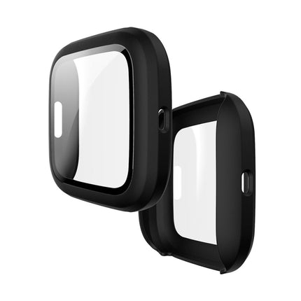 For Fitbit Versa 2 Fuel injection Frosted PC Shell + Tempered Glass Film(Black)-garmade.com