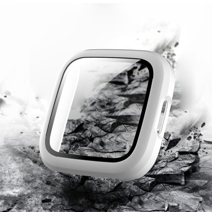 For Fitbit Versa 2 Fuel injection Frosted PC Shell + Tempered Glass Film(White)-garmade.com