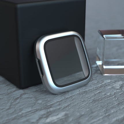 For Fitbit Versa 2 Fuel injection Frosted PC Shell + Tempered Glass Film(Silver)-garmade.com