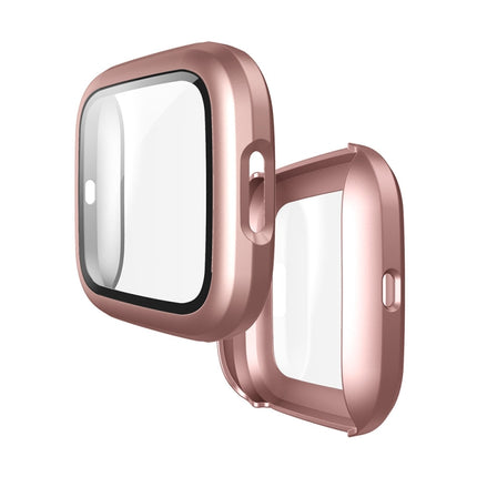 For Fitbit Versa 2 Fuel injection Frosted PC Shell + Tempered Glass Film(Rose Gold)-garmade.com