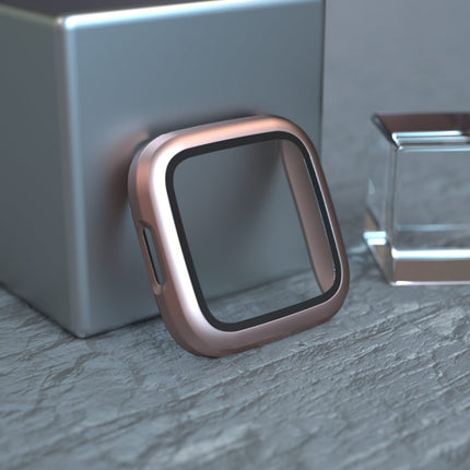 For Fitbit Versa 2 Fuel injection Frosted PC Shell + Tempered Glass Film(Rose Gold)-garmade.com