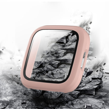 For Fitbit Versa 2 Fuel injection Frosted PC Shell + Tempered Glass Film(Pink)-garmade.com