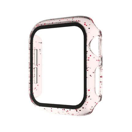 For Apple Watch Series 5 & 4 44mm Glitter Powder PC + Tempered Glass Screen Film Integrated Case(Red)-garmade.com