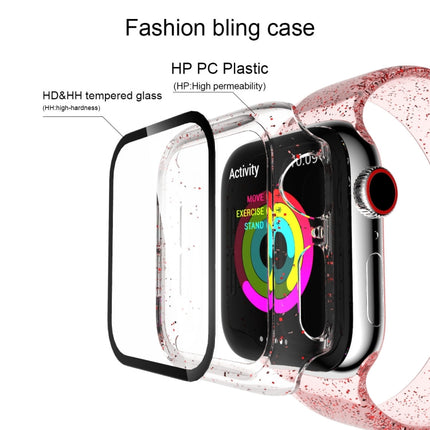 For Apple Watch Series 5 & 4 44mm Glitter Powder PC + Tempered Glass Screen Film Integrated Case(Red)-garmade.com