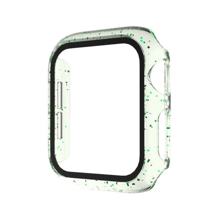 For Apple Watch Series 5 & 4 44mm Glitter Powder PC + Tempered Glass Screen Film Integrated Case(Green)-garmade.com