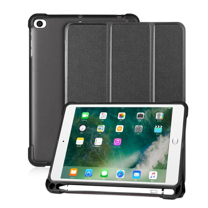 For iPad mini 5 / mini 4 / mini 3 / mini 2 / mini 3-folding Litchi Texture Horizontal Flip PU Leather + Shockproof TPU Case with Holder & Pen Slot(Black)-garmade.com