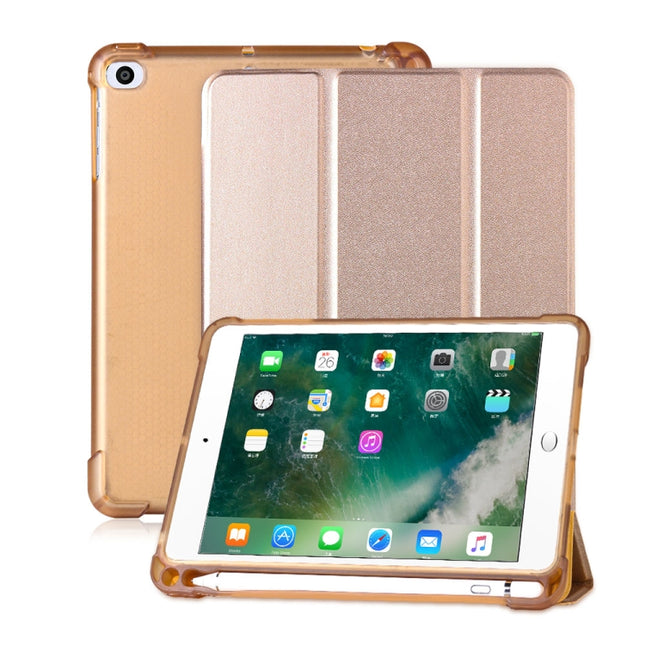 For iPad mini 5 / mini 4 / mini 3 / mini 2 / mini 3-folding Litchi Texture Horizontal Flip PU Leather + Shockproof TPU Case with Holder & Pen Slot(Gold)-garmade.com