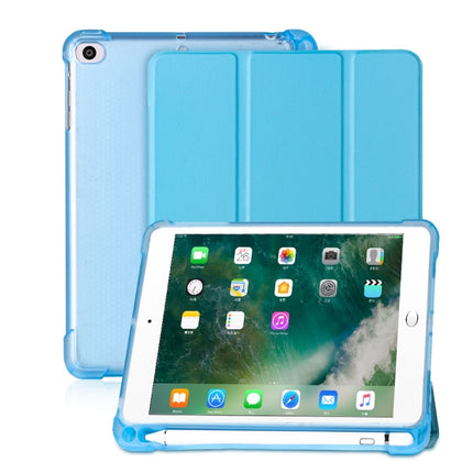 For iPad mini 5 / mini 4 / mini 3 / mini 2 / mini 3-folding Litchi Texture Horizontal Flip PU Leather + Shockproof TPU Case with Holder & Pen Slot(Sky Blue)-garmade.com