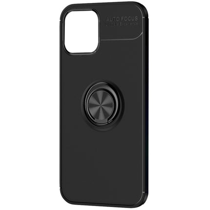 For iPhone 12 mini Metal Ring Holder 360 Degree Rotating TPU Case(Black+Black)-garmade.com