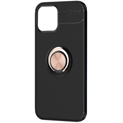 For iPhone 12 / 12 Pro Metal Ring Holder 360 Degree Rotating TPU Case(Black+Rose Gold)-garmade.com