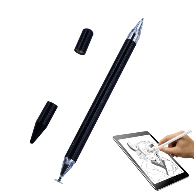 Imitation Porcelain 2 in 1 Mobile Phone Touch Screen Capacitive Pen for Apple / Huawei / Xiaomi / Samsung(Black)-garmade.com