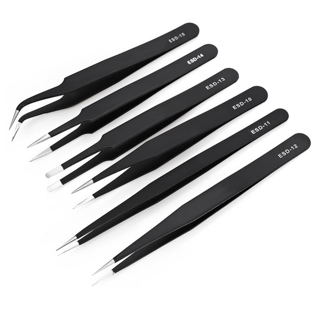 6 in 1 Stainless Steel Anti Static Tweezers Set-garmade.com