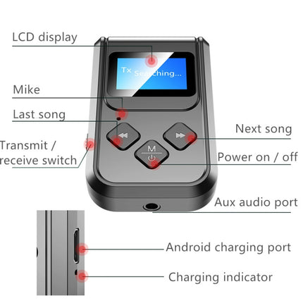 T15 2 in 1 Bluetooth 5.0 Music Receiver Transmitter with Screen-garmade.com