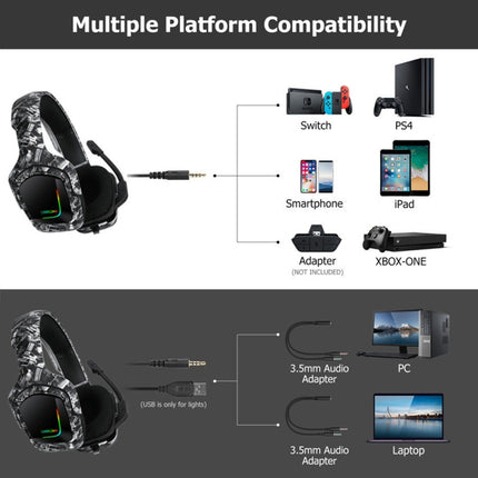 ONIKUMA K20 PS4 Surround Sound Bass PC Gamer Headphone with Microphone, RGB Light(Black Grey)-garmade.com