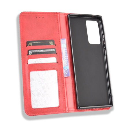 For Samsung Galaxy Note20 Ultra Magnetic Buckle Retro Crazy Horse Texture Horizontal Flip Leather Case with Holder & Card Slots & Photo Frame(Red)-garmade.com