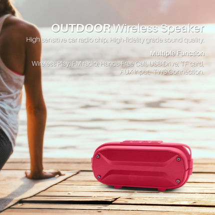 NewRixing NR-3023 Portable Stereo Wireless Bluetooth Speaker, Built-in Microphone, Support TF Card / FM(Red)-garmade.com