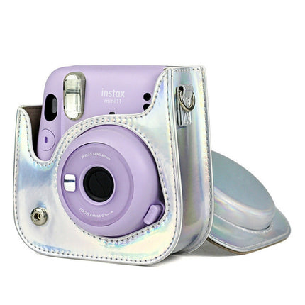 Richwell Portable Aurora PU Leather Camera Case Camera Bag with Shoulder Strap, Suitable for Fujifilm Instax Mini 11(Rose Pink)-garmade.com