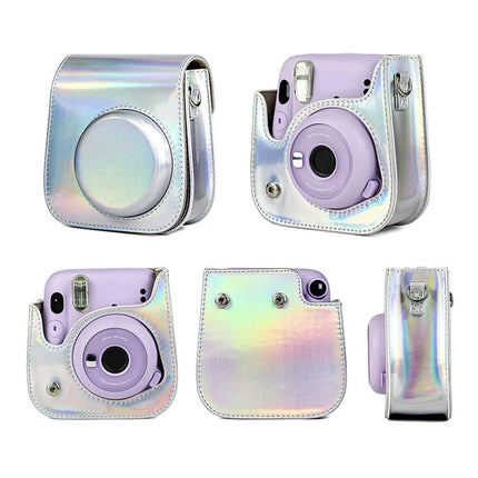 Richwell Portable Aurora PU Leather Camera Case Camera Bag with Shoulder Strap, Suitable for Fujifilm Instax Mini 11(Silver)-garmade.com