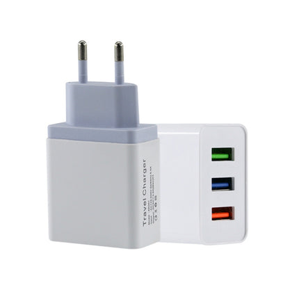 2A 3 USB PortsTravel Charger, EU Plug(Grey)-garmade.com
