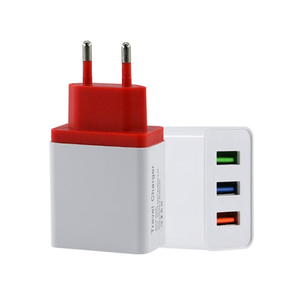 2A 3 USB PortsTravel Charger, EU Plug(Red)-garmade.com
