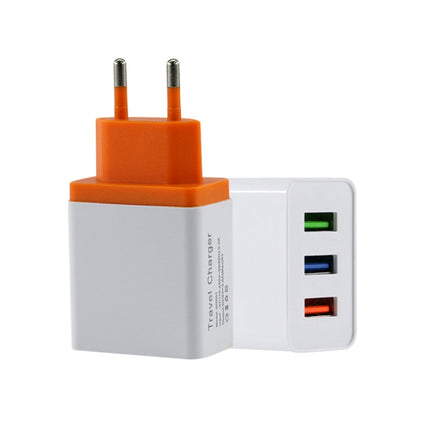 2A 3 USB PortsTravel Charger, EU Plug(Orange)-garmade.com