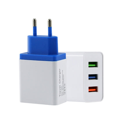 2A 3 USB PortsTravel Charger, EU Plug(Blue)-garmade.com